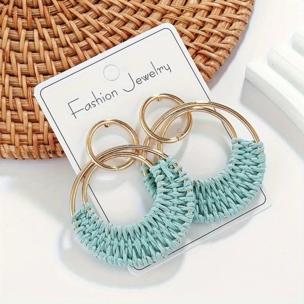 Fashion Jewelry Gold and Aqua Hoop Earrings